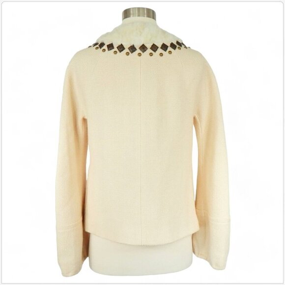 Rebecca Taylor Ivory White Fur Metal Studded Coat Jacket Vintage Style New NWT 4 - Picture 5 of 6